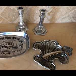 Bread dish, appetizer dish & candle sticks.